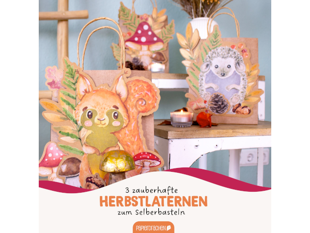 3 Laternen Waldtiere aquarell - Set 6