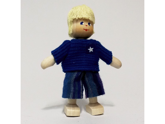 Junge, Shirt-blau, Haare blond