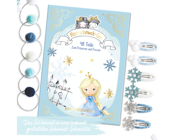 48 Haarspangen & Haargummies – Schneeprinzessin