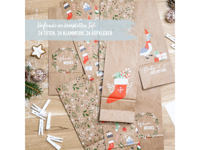 Adventskalender mit bedruckten Tüten – Christmas - 0