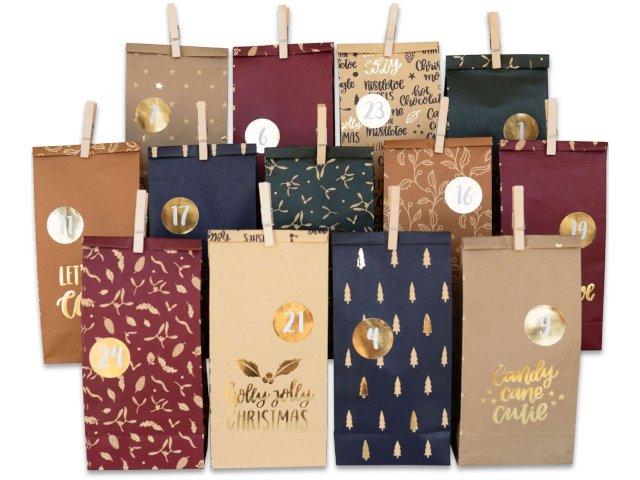 Adventskalender Tüten Set – gold bedruckt