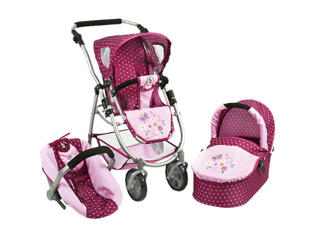 3 in 1 Kombi Puppenwagen Dots Brombeere