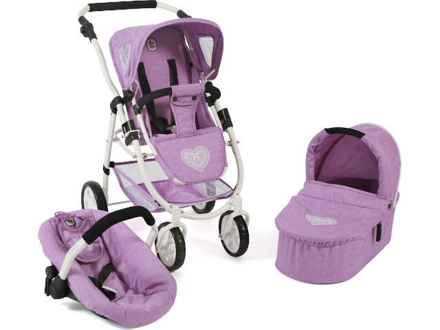 3 in 1 Kombi Puppenwagen lila