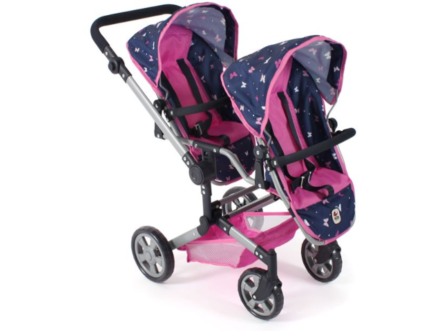 Puppenwagen Linus Duo Schmetterling blau-pink