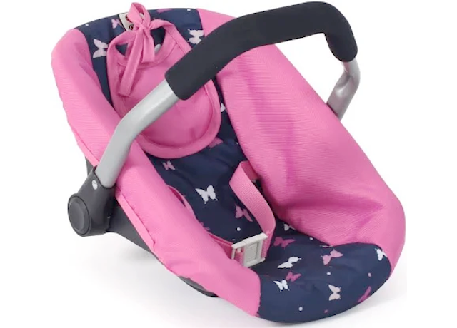 Puppen-Autositz Schmetterling blau-pink