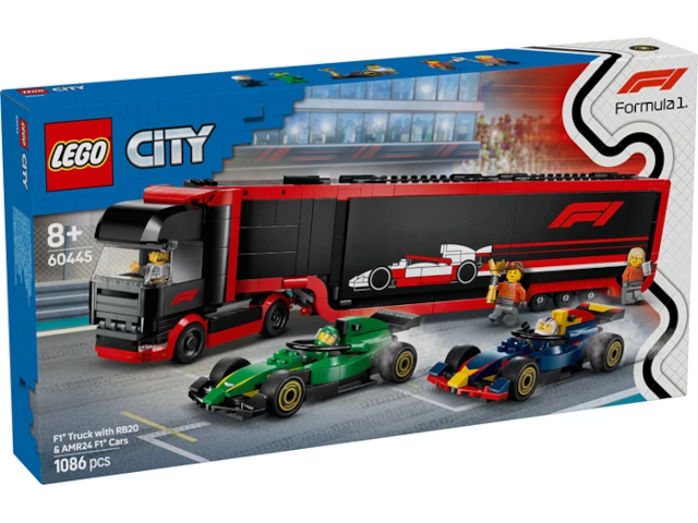 F1 Transporter mit RB20 & AMR24 F1 Rennautos, Lego City
