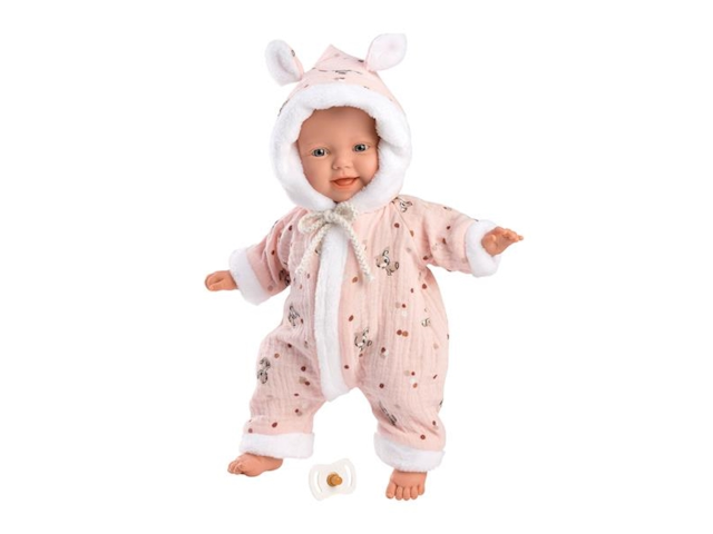Babypuppe mit Overall rosa 32cm