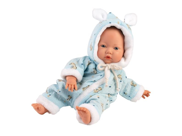 Babypuppe mit Overall blau 32cm