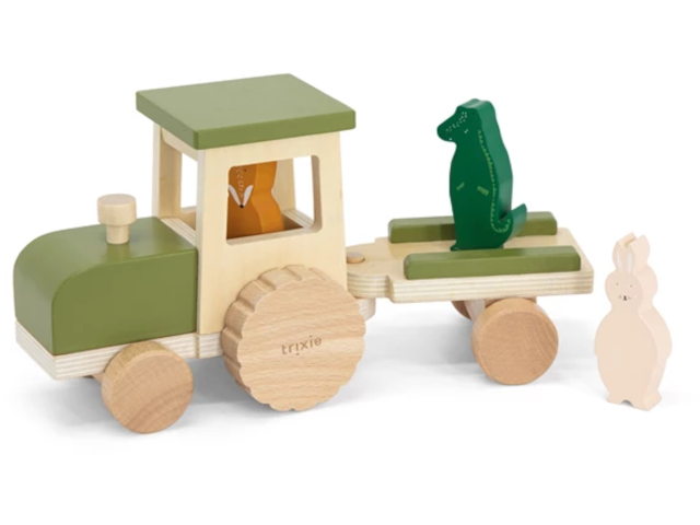 Traktor aus Holz mit Anhänger
