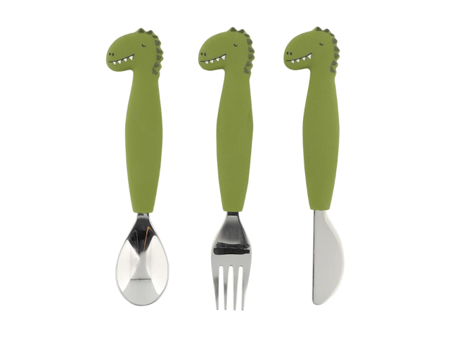 Kinderbesteck mit Silikongriff 3teilig Dino