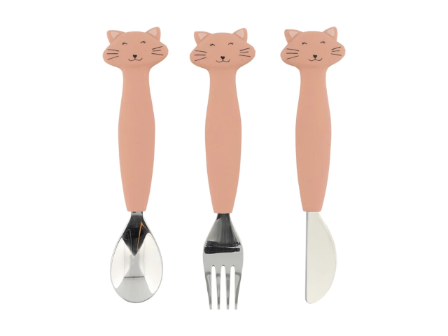 Kinderbesteck mit Silikongriff 3teilig Katze