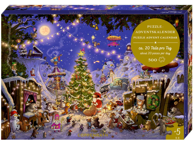 Weihnachtsmarkt der Tiere, Puzzle-Adventskalender, 500-teilig