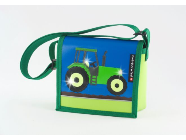 Kindergartentasche Traktor grün Glitzer