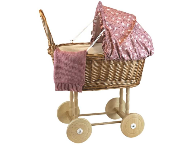 Kinderwagen geflochten mit Bettzeug