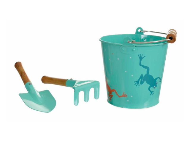 Garten-Frosch-Set mit Eimer, Hacke & Schaufel