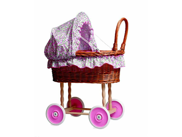 Puppenwagen Blumen, geflochten