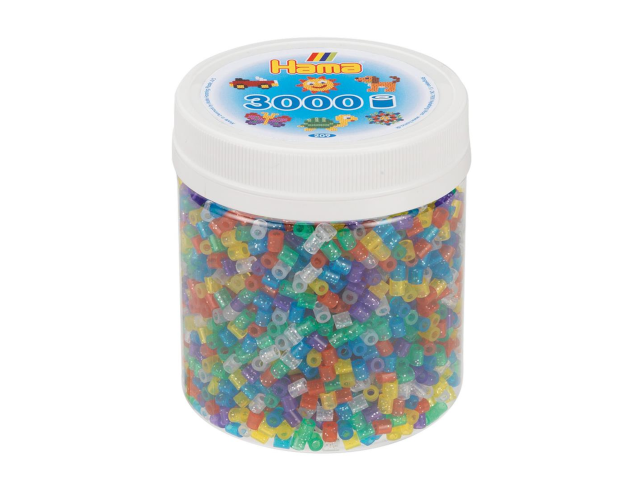 Midi Bügelperlen Dose transparent Glitzer mit 3000 Stk