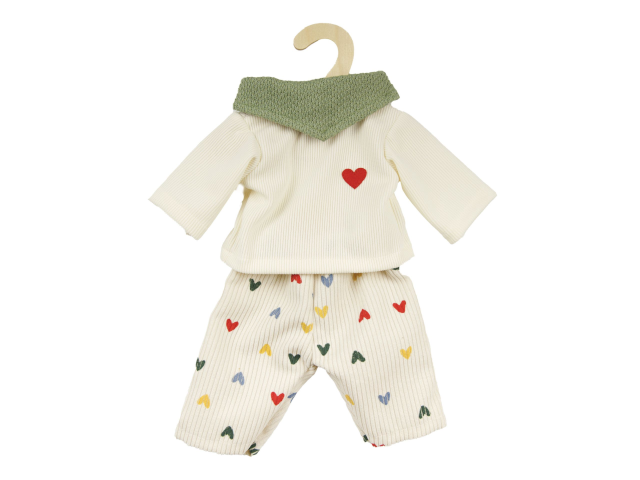 Puppen-Kordhose `Herz-Konfetti` mit T-Shirt und Nickituch, Gr. 28-35 cm