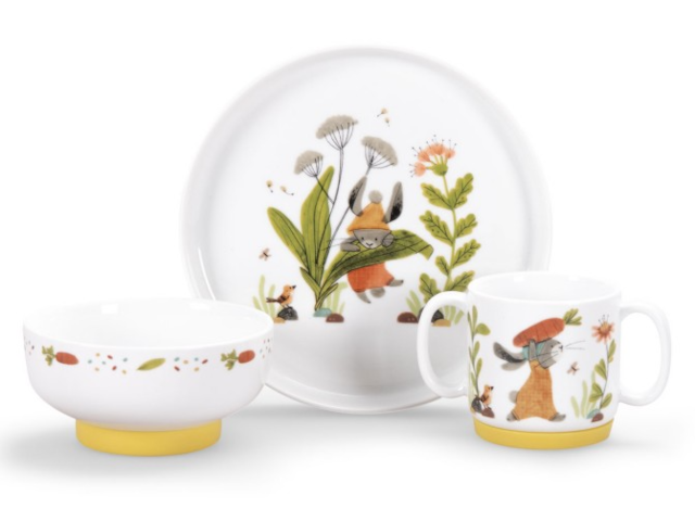 Kindergeschirr-Set Porzellan Hase / Garten