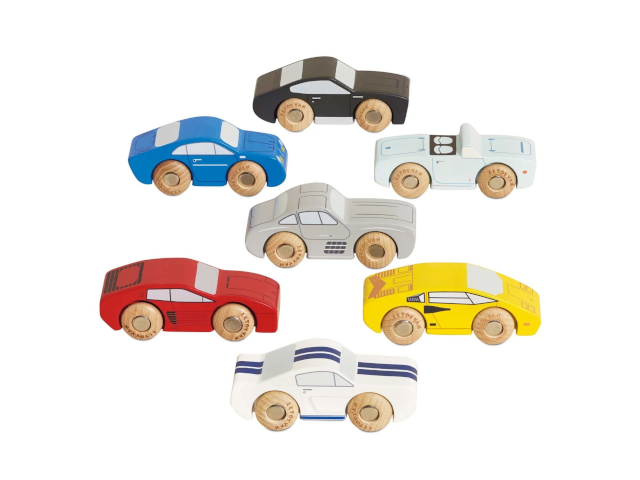 Klassische Sport-Holzautos Set