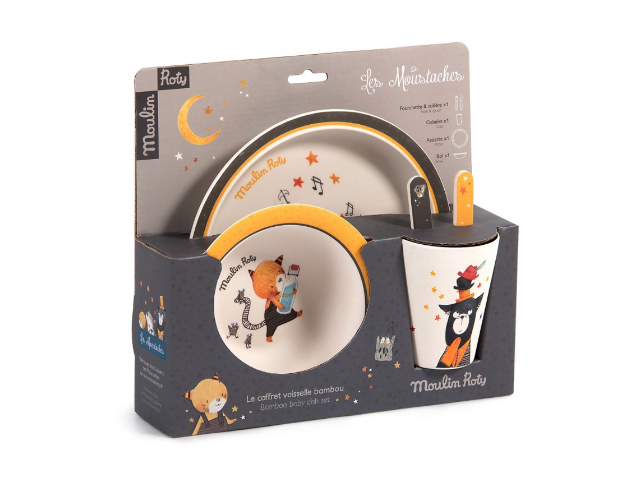 Kindergeschirrset Bambus: LES MOUSTACHES