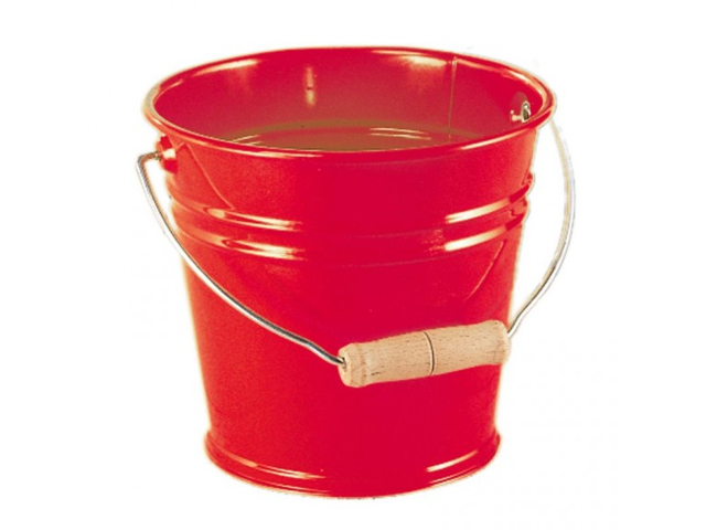 Metalleimer mit Holzgriff, rot