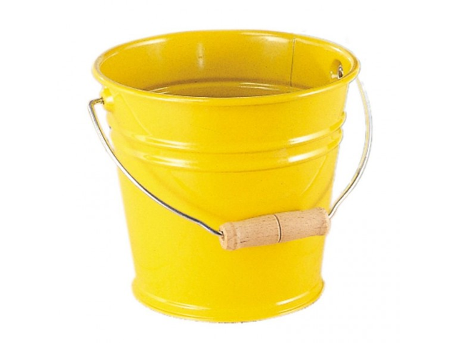 Metalleimer mit Holzgriff, gelb