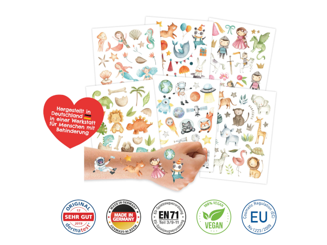 100 Kindertattoos zum Aufkleben – Bunter Mix