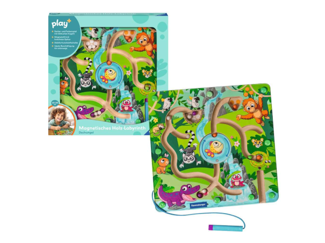 play+ Magnetisches Holz-Labyrinth: Dschungel