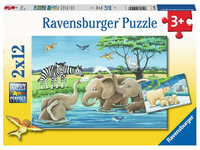 Puzzle 2x12 Teile Tierkinder aus aller Welt