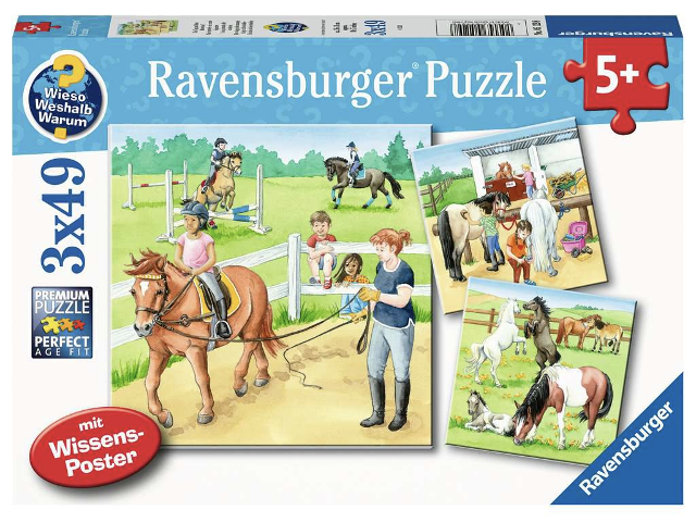 Puzzle 3x49 Teile Ein Tag auf dem Reiterhof