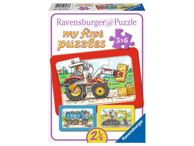 Puzzle 3x6 Teile Bagger,Traktor u.Kipplader