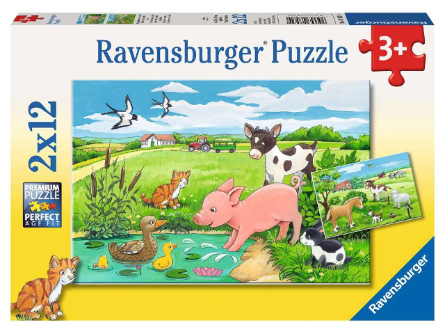 Puzzle 2x12 Teile Tierkinder auf dem Land