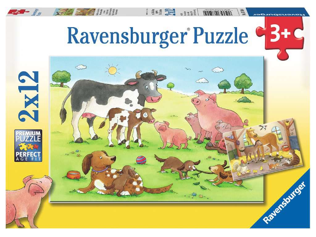 Puzzle 2x12 Teile Glückliche Tierfamilien