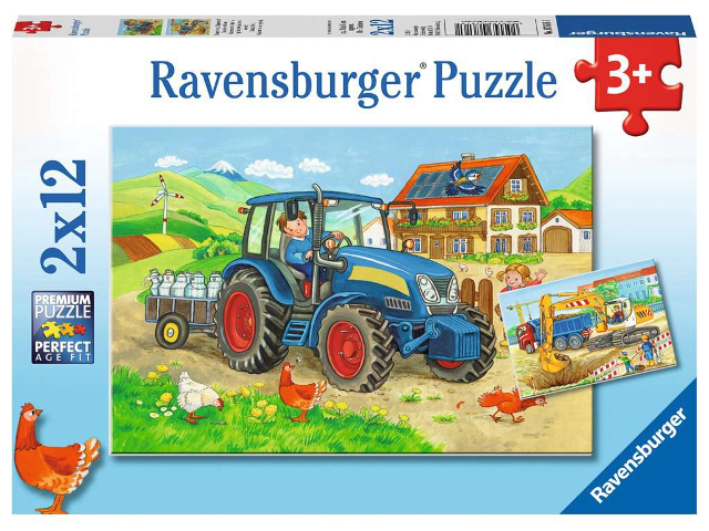 Puzzle 2x12 Teile Baustelle und Bauernhof