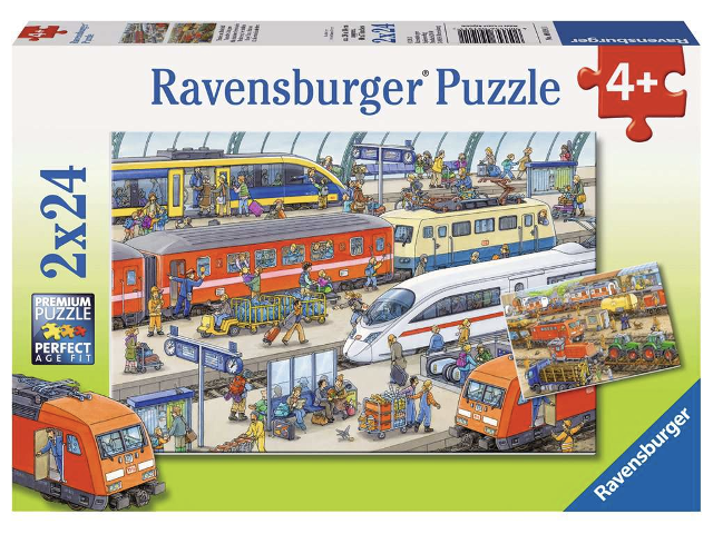 Puzzle 2x24 Teile Trubel am Bahnhof