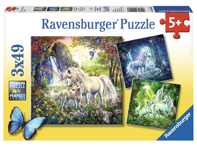 Puzzle 3x49 Teile Schöne Einhörner