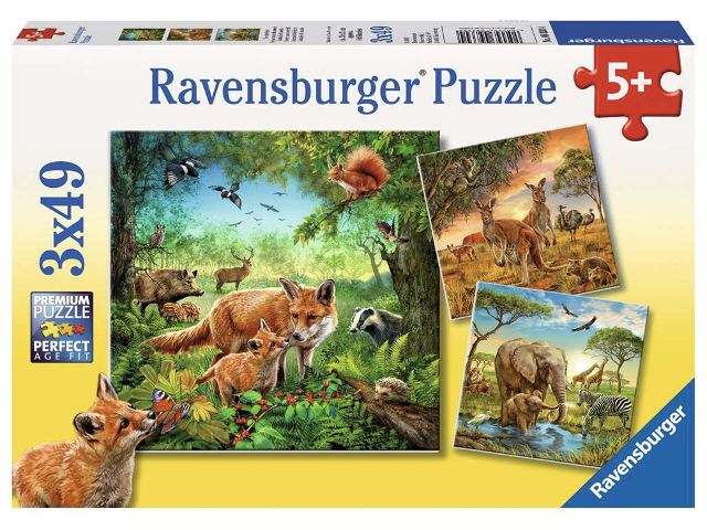 Puzzle 3x49 Teile Tiere der Erde