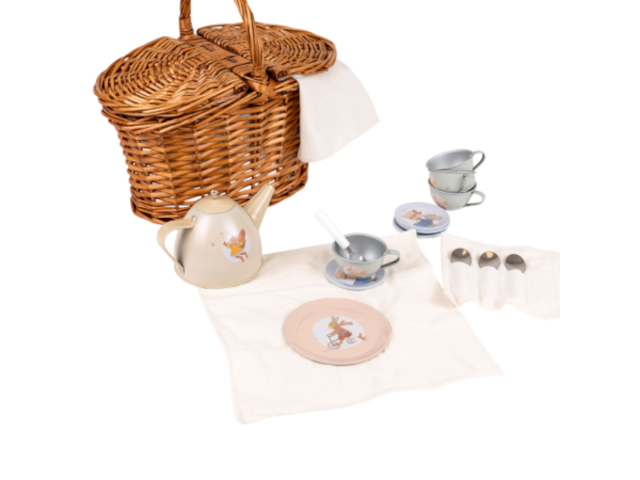 Tee-Set Freunde im Weidenkorb