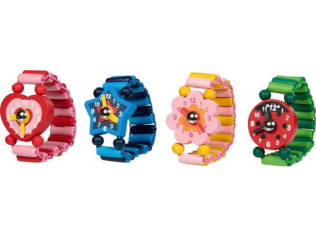 Holzuhr mit elastischem Armband und beweglichen Zeigern