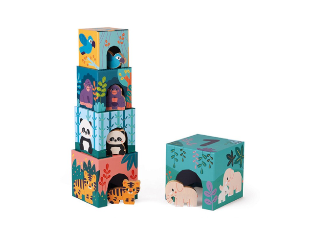 WWF Stapelpyramide Tiere mit 5 Holzfiguren