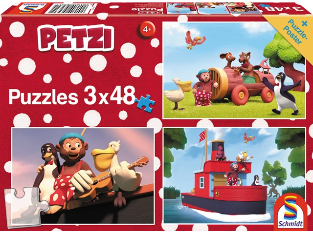 Puzzle 3x48 Teile Petzi, Auf ins Abenteuer!