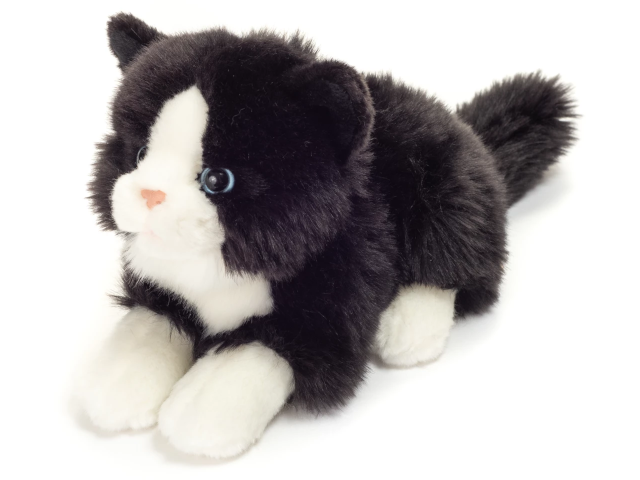 Katze liegend schwarz/weiss 20 cm