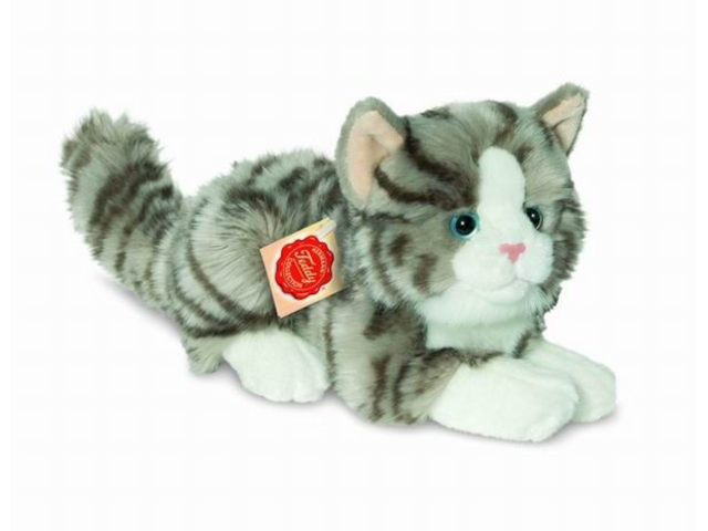 Katze liegend grau 20 cm