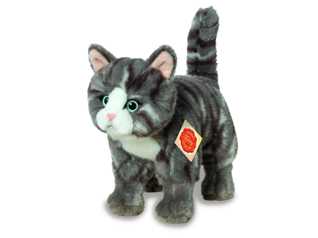 Katze stehend grau getigert 20 cm