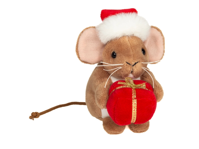Weihnachtsmaus mit Geschenk 11 cm
