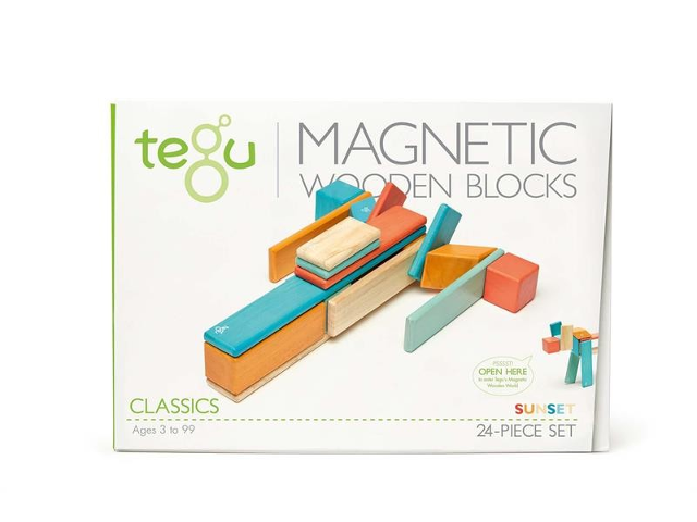 24 Magnetische Holzbausteine orange blau