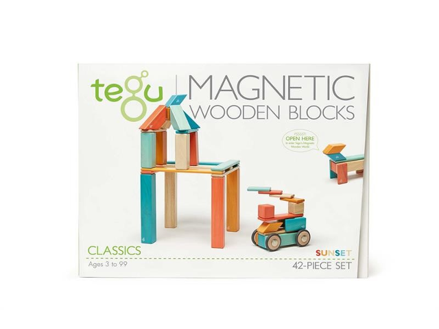 42 Magnetische Holzbausteine orange blau