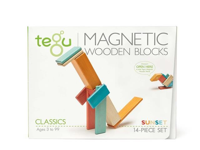 14 Magnetische Holzbausteine orange blau