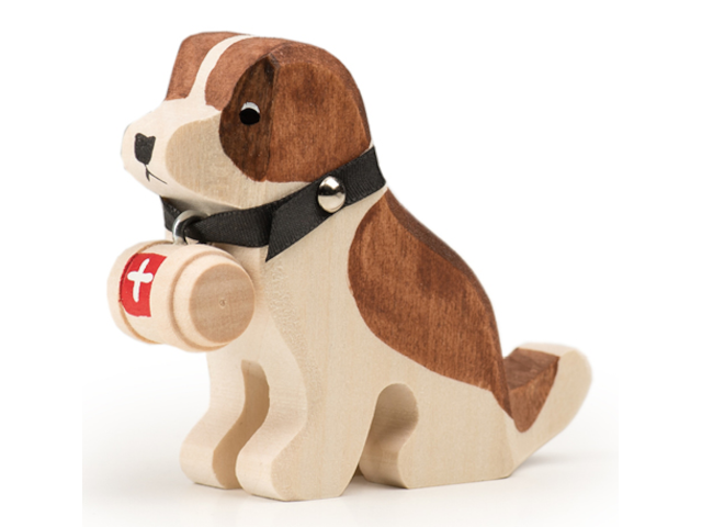 Bernhardiner Barry sitzend mit Fässchen